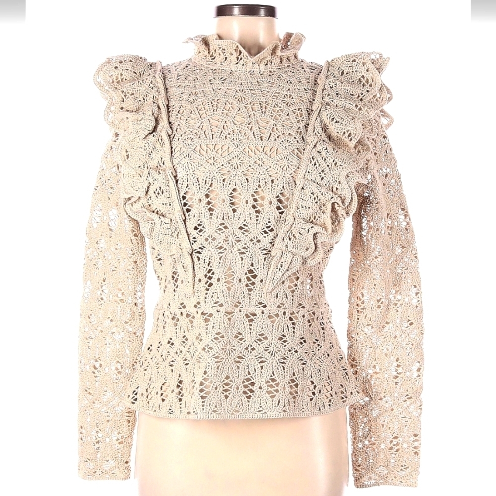 H&M Flounce Lace Crochet blouse light baige sz M